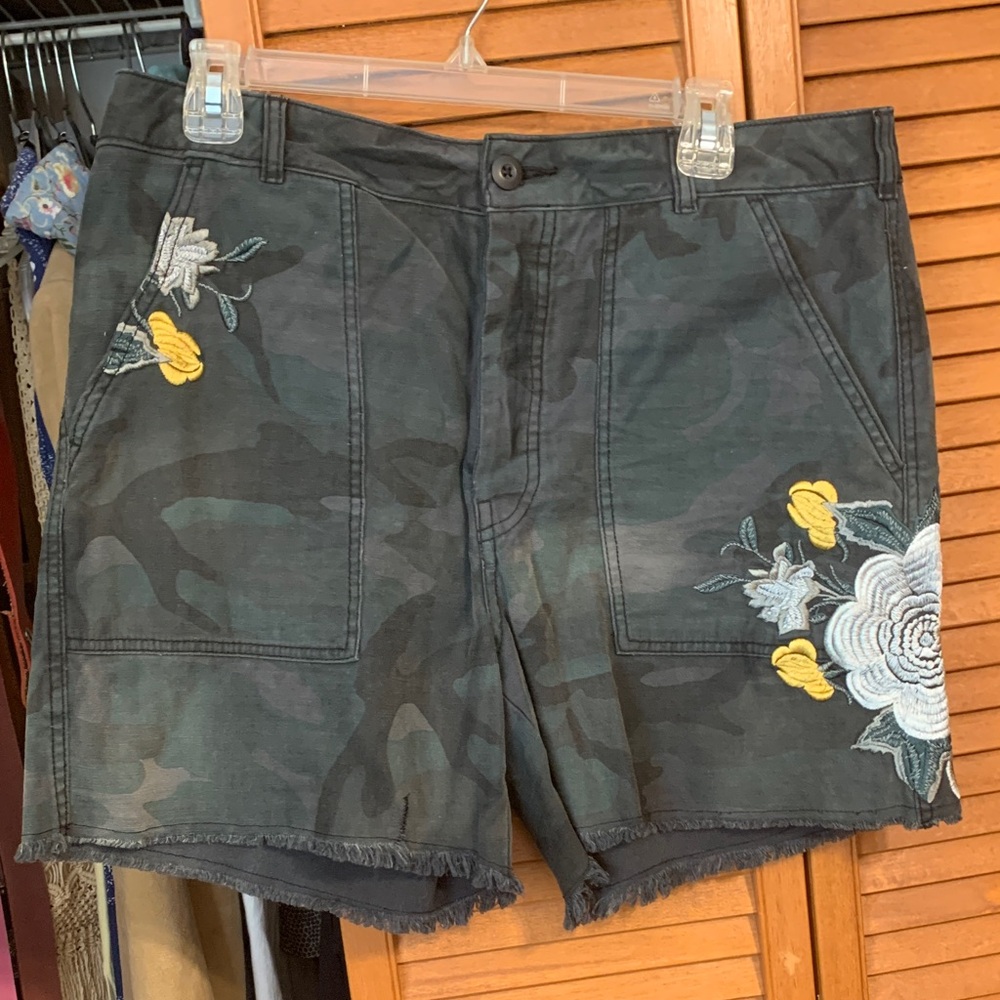 Free People Camo Embroidered Shorts